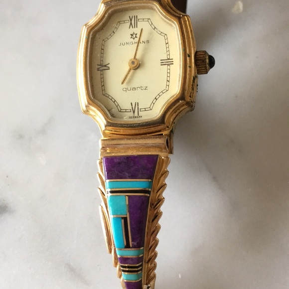 14K Gold Vintage Zuni Native American Watch Tips signed Walley - Picture 5 of 13